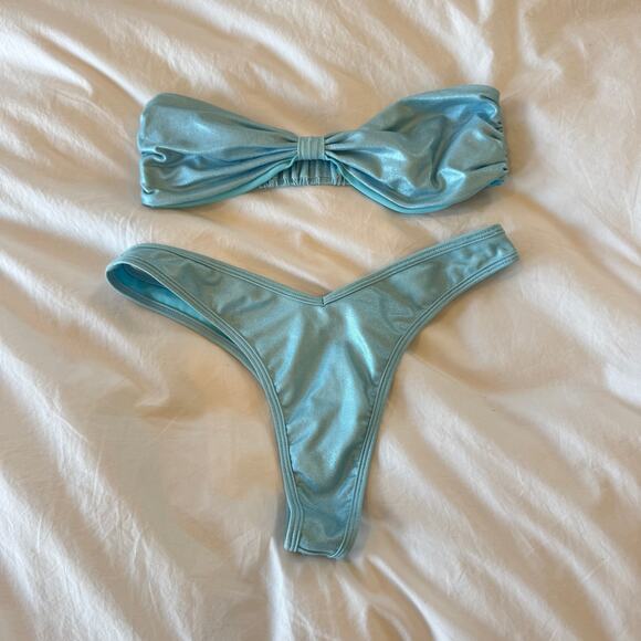 VDM Billie Bandeau Bikini Set Size S Shimmer Baby Blue Top & Bottom Swimwear - Picture 2 of 6